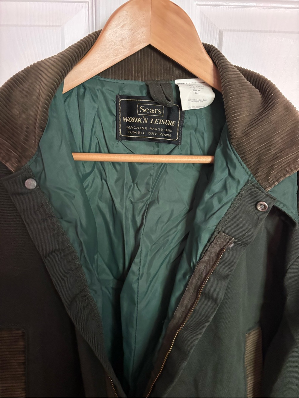 Vintage 1970s Sears Army Green work & Labor Insulated Coveralls 44 tall - Picture 5 of 5